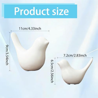 White Bird Figurines, Small Animal Statues, Ceramic Home Decor, Modern Decorative for Office, Bookshelf, Bedroom, Living Room, 2 Pieces