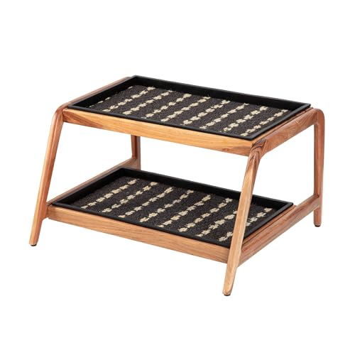 Anji Mountain Heavy Duty Waterproof Wooden Shoe Storage Mat Organizer/Boot Storage Tray Multi Use for Entryway with Coir, Gray and Ivory Insert, 2 Tier, Fits 4 Pair (26.5" Wide) - color: Gray and Ivory, size: 2 Tier, Fits 4 Pair