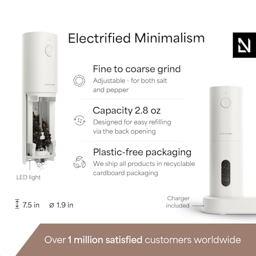 LARS NYSØM Electric Salt and Pepper Grinder Set, USB Rechargeable, Automatic Salt and Pepper Mills, Spice Shakers Refillable with LED Light, Adjustable Coarseness, Ceramic Grinder (Pure White) - color: Pure White