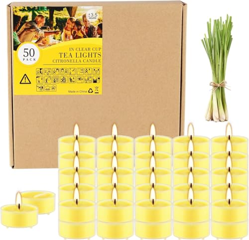 Fclayvts 3.5-Hour 50Pack Citronella Tealight Candles, Outdoor and Indoor Summer Scented Candle,Natural Soy Wax Candle for Home Patio Garden Yard Balcony,BBQ Birthday Emergency. - color: Yellow, size: 50 Pack-4H