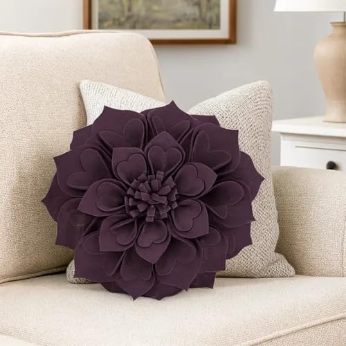 Fennco Styles Handmade 3D Heart-Shaped Petals Flower Decorative Filled Throw Pillow 13" Round - Violet Floral Pillow for Couch, Home Décor and Holiday, Housewarming Gift - color: Violet