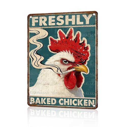 Funny Chicken Metal Signs Rooster Kitchen Decor Freshly Baked Chicken Tin Signs Vintage Farmhouse Poster Rustic Wall Decor For Home Farm Cafe Bar Pub Man cave Living Room Office 16 * 12 In - color: Vintage Chicken Tin Sign 18, size: 30X40cm(12*16in)