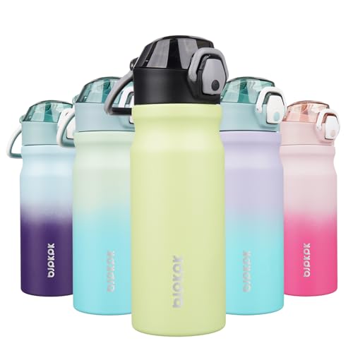 BJPKPK 18 oz Water Bottle with Straw & Handle, Insulated Stainless Flask | Leak Proof Locking Lid, Thermal, Double Wall Vacuum, Keeps Hot/Cold, Dishwasher Safe, Travel & Sports, Macaron Green - color: Macaron Green, size: 18 Ounces