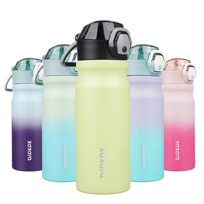 BJPKPK 18 oz Water Bottle with Straw & Handle, Insulated Stainless Flask | Leak Proof Locking Lid, Thermal, Double Wall Vacuum, Keeps Hot/Cold, Dishwasher Safe, Travel & Sports, Macaron Green - color: Macaron Green, size: 18 Ounces