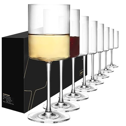 SANZO Wine Glass Set, 15oz Crystal Glasses for Red and White Wine, Square Bowl Design for Home Bar or Dinner Parties （8pcs） - style: 8pcs