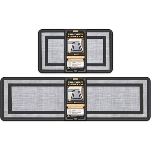 Mattitude Kitchen Mats Set of 2,Cushioned Anti-Fatigue Non-Skid Rug Sets | Ergonomic Comfort PVC Kitchen Mats for Floor,Standing Mat for Kitchen,Floor,Office,Sink,Laundry, Black Frame - color: Black Frame, size: 17.3" x 59 "+ 17.3" x 29 "--0.40 inches