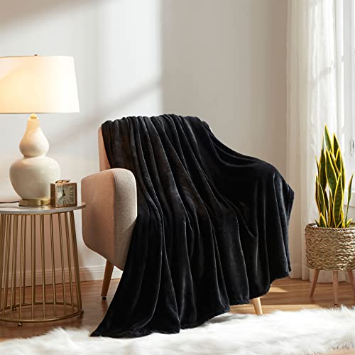 KMUSET Super Soft Throw Blanket Premium Silky Flannel Fleece Throw Size Black Microfiber Lightweight Blanket All Season Use - color: Black, size: Throw(50"x60")