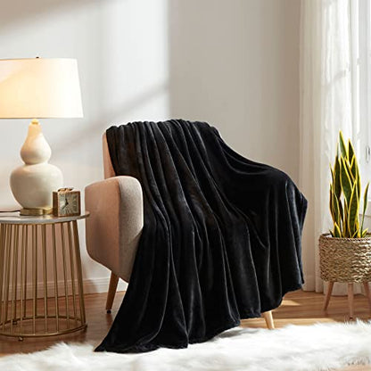 KMUSET Super Soft Throw Blanket Premium Silky Flannel Fleece Throw Size Black Microfiber Lightweight Blanket All Season Use - color: Black, size: Throw(50"x60")
