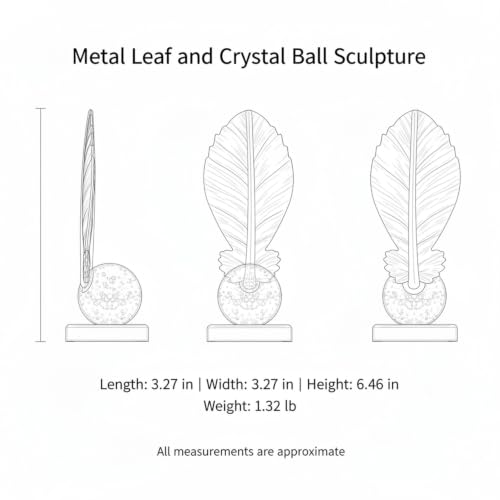 for Shelf, Desk, or Console Table Display: Modern Geometric Metal Leaf and Crystal Ball Sculpture Accent (1 PC) - size: 3.27 x 3.27 x 6.46 in