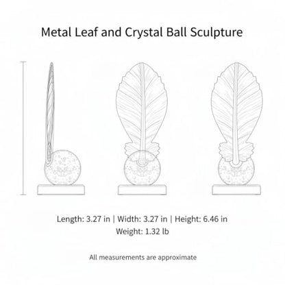 for Shelf, Desk, or Console Table Display: Modern Geometric Metal Leaf and Crystal Ball Sculpture Accent (1 PC) - size: 3.27 x 3.27 x 6.46 in