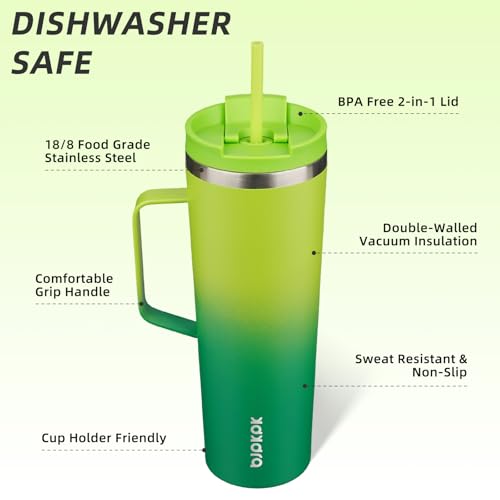 BJPKPK 30oz Insulated Tumbler with Handle, Lid & Straw, Stainless Steel | Double Wall Vacuum Insulated Coffee Travel Mug - Keeps Cold & Hot, BPA Free, Cupholder Fit for Office, Gym & Travel - color: Bamboo Grove, size: 30 Ounces
