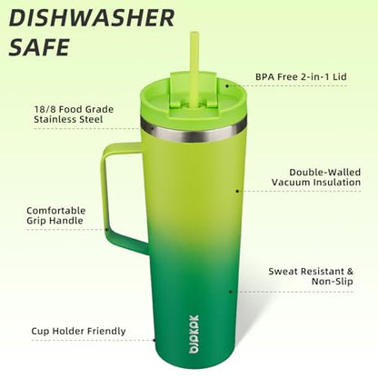 BJPKPK 30oz Insulated Tumbler with Handle, Lid & Straw, Stainless Steel | Double Wall Vacuum Insulated Coffee Travel Mug - Keeps Cold & Hot, BPA Free, Cupholder Fit for Office, Gym & Travel - color: Bamboo Grove, size: 30 Ounces
