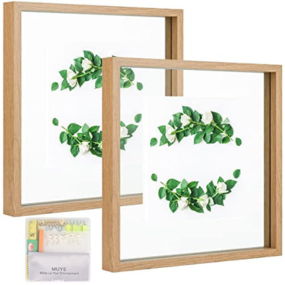 MUYE 10x10 Floating Frame Set of 2,Double Glass Square Photo Frame,Display Any Size Photo up to 10x10,Wall Mount or Tabletop Standing,Natural - color: Natural, size: 10x10