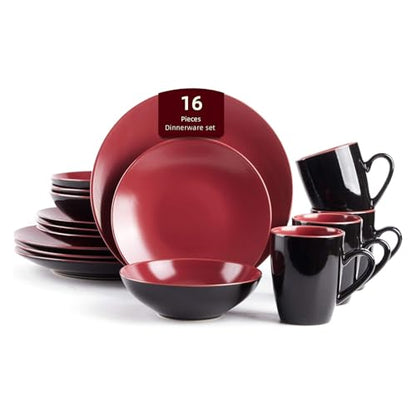 HomeVss Colors Life 16pc Dinnerware Set，Shiny Black and Matte Berry - color: Berry, size: 16pc Set