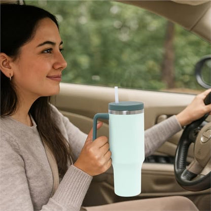 Glad Pioneer Stainless Steel Tumbler with Lid and Straw - Double Walled Insulated Cup with Handle - Leak Resistant & Cup Holder Compatible, Drinks Stay Cold All Day, 40oz, Green - color: Green, size: 40 Ounces