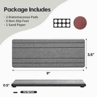 2PCS Diatomite Quick Stone Drying Tray Mat For Bathroom & Kitchen Counter, Instant Dry Water Absorbent Drink Bar Coaster,Vanity Sink Caddy Organizer,Dish Soap Sponge Holder, Dark Gray,9"x3.5" - color: 2pack-9"x 3.5" - Dark Gray