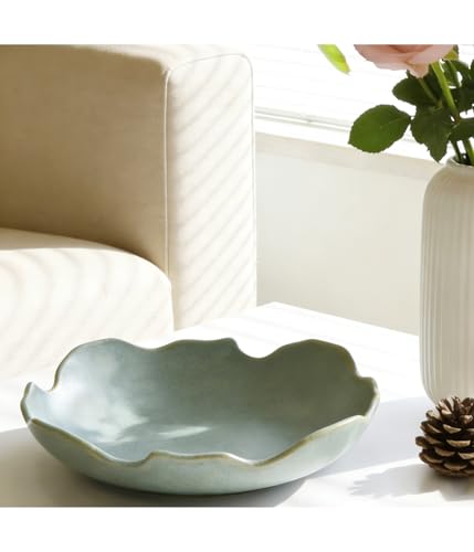 Decorative Bowl, Ceramic Fruit Bowl For Kitchen Counter, Purse Bowl For Dining Table Centerpiece Decor, Key Bowl For Entryway Table Coffee Table Top, Stone Large Luxury Bowls For Home, 9.8"X2.2" - size: Ceramic Green