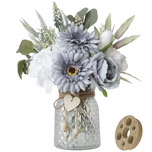 Fake Flowers in Vase with a Flower Arrangement,Silk Artificial Flowers in Vase,Dining Table Centerpiece Decor,Flower Arrangements for Home Decor,Kitchen Decor - color: Purple-white