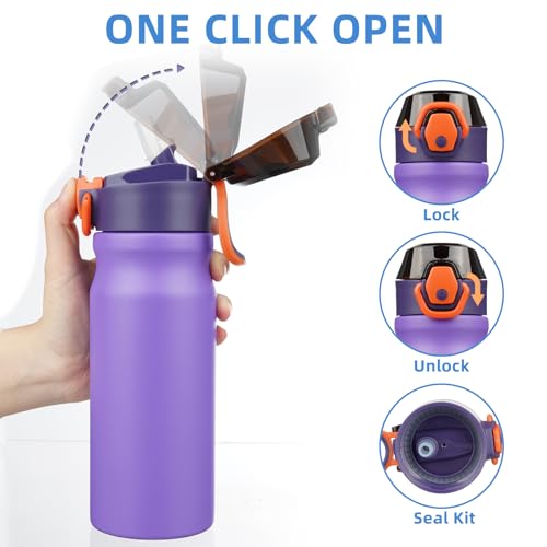 BJPKPK 18 oz Water Bottle with Straw & Handle, Insulated Stainless Flask | Leak Proof Locking Lid, Thermal, Double Wall Vacuum, Keeps Hot/Cold, BPA Free, Dishwasher Safe, Travel & Sports, Purple - color: Purple, size: 18 Ounces