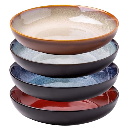 LERATIO 9.0" Ceramic Pasta Bowls Set of 4,38oz Large Stoneware Bowls Set | Reactive Glaze Serving Bowls Set,Wide Bowl for Pasta,Salad,Fruit & Noodles,Housewarming & Wedding Gift-Colorful - color: Colorful, size: Set of 4