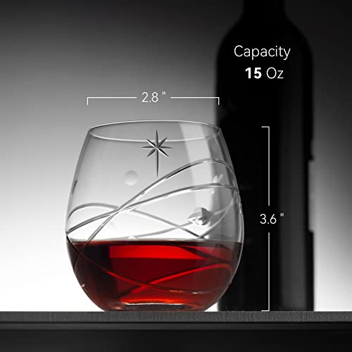 SHOSHIN Space Stemless Wine Glass Set of 4-15Oz,Hand-Cut Wine Glasses,Premium Wine glass for The Space Enthusiast- Planets and Stars Crystal Drinking Glasses,Best wine Gifts - color: Space set of 4
