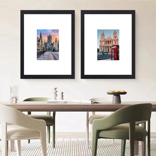 16x20 Picture Frame Set of 3, Display Pictures 8x10 with Mat or 16 x 20 Without, Wall Gallery Poster Frames, Black - color: black-13