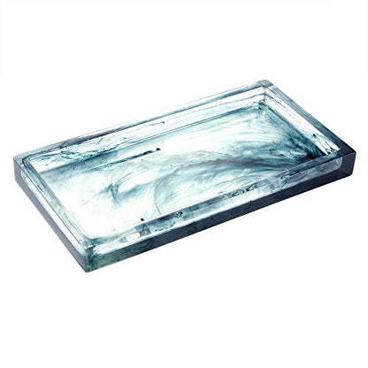 Emibele Bathroom Vanity Tray Countertop, 8" Rectangular Marble Resin Tray | Dresser Kitchen Sink Tray, for Jewelry Cosmetic Perfume Soap Candle, Compact Lightweight Waterproof, Mini Size, Ink Blue - color: Ink Blue, size: 7.7" x 3.9" x 0.8"