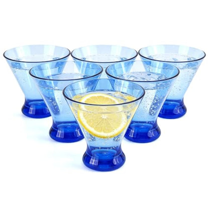 Set of 6 Stemless Martini Acrylic Glasses 9 oz, Heavy Base Stable Cocktail/Juice/Red Wine Glasses,Plastic Drinking Tumbler, Fits Ice Cream/Milkshakes,Ideal for Home Party(Blue) - color: Blue