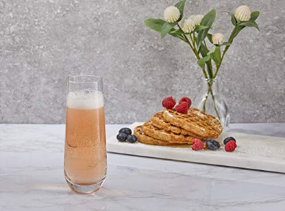 JoyJolt Milo Stemless Champagne Flutes Set of 4 Crystal Glasses. 9.4oz Champagne Glasses. Prosecco Wine Flute, Mimosa Glasses Set, Cocktail Glass Set, Water Glasses, Highball Glass, Bar Glassware - style: Clear