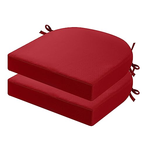 idee-home Outdoor Chair Cushions Set of 2, 17 x 17 Outdoor Seat Cushions | Patio Chair Cushions for Outdoor Furniture Waterproof with Ties, Outdoor Seat Cushion, Patio Chair Pads Dining Chair - color: B Lipstick Red, size: 17X17X2 Inch-u Shaped