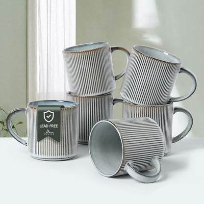 MONITO Coffee Mugs Set of 6, 16 oz Ceramic Coffee Cups with Large Handles | Stoneware Mugs Set Suitable for Lattes, Hot tea, Cappuccinos, Mochas and Cocoa, Microwave & Dishwasher Safe, Smoky Blue - color: Smoky Blue, size: 6PCS