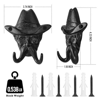 Rustic Cowboy Coat Key Hanger, Decorative Wall Mounted Coat Hooks, Cast Iron Hooks Coat Towel Bag Hat Hanger Multiuse Entryway Black Set of 2 - color: Gentleman