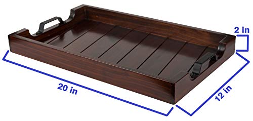 Bamboo Land- Large Wooden Serving Tray with Handle, 20” X 12’’, Dark Brown, Wooden Tray with Handles, Serving Tray with Handles - color: Dark Brown