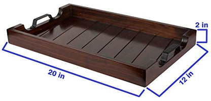 Bamboo Land- Large Wooden Serving Tray with Handle, 20” X 12’’, Dark Brown, Wooden Tray with Handles, Serving Tray with Handles - color: Dark Brown