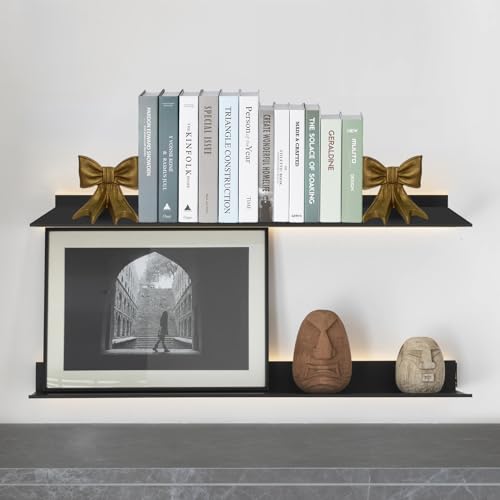 Gold Bow Bookends, Set of 2 Heavy-Duty Metal Book Ends for Heavy Books, Decorative Book Ends Holders for Shelves, Modern Home Office Desk Accent Decor(4.3 Pounds)