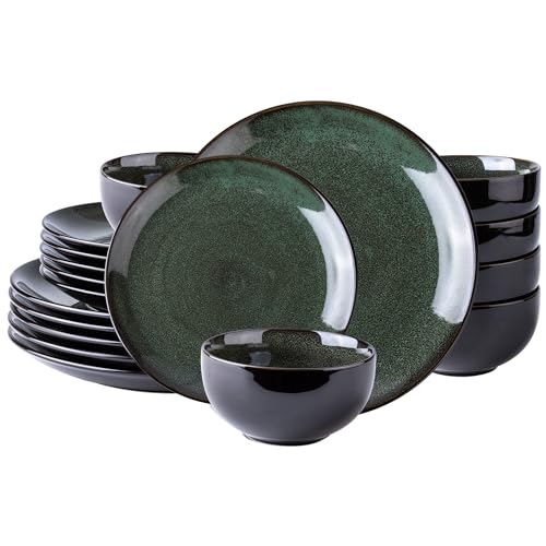 LERATIO Ceramic Dinnerware Sets for 6,18Pcs Stoneware Plates and Bowls Set | Handmade Reactive Glaze Ceramic Dishes Set,Oven & Microwave,Dishwasher Safe,Scratch Resistant-Green - color: Dreamy Moonlight-Green, size: Service for 6-18pcs