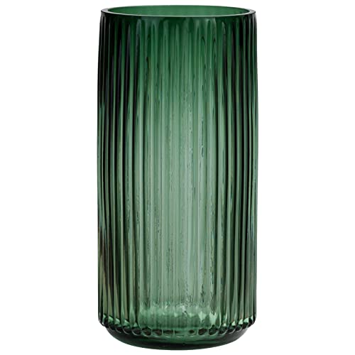Flower Vase 10 inch Green Thickened Hand Blow Glass Vase Round Vintage Striped Bottles for Bookshelf,Dinner Table,Indoor Office Desktop,Meeting Room,Bathroom,Countertop,Home - color: Glass Green, size: 10 inch