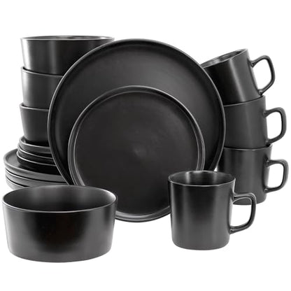 Elama Luxmatte Modern and Contemporary Stoneware Dinnerware Set in Matte, Service for 4 (16, Black) - color: Black