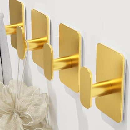Large Heavy Duty Wall Hooks - 26lb Max, Stainless Steel Adhesive Towel Hooks for Hanging Towel, Coat, Robe, Hat, Sticky Towel Holder for Wall Mount in Bathroom, Shower, Kitchen (Gold, 4 Pack) - color: Gold