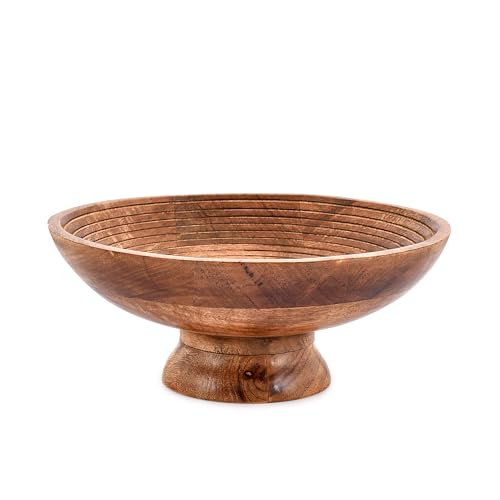 FRUIT BOWL Mango Wood Round Shaped Serving Bowl For Fruit,Dessert Platter Tray Dish Kitchen Dining Fruit,Dessert,Snack (12" x 12" x 5")