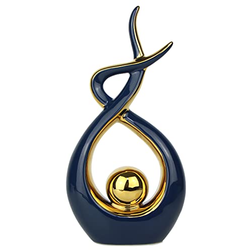 Norrclp Home Decor Modern Abstract Art Ceramic Statue Table Decor (Large) | Modern Aesthetic Ornament, Decorative Accent for Dining Room Living Room Office Centerpiece (Blue and Gold) - color: Blue and Gold, size: Large