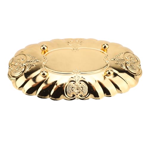 Emoshayoga Metal Oval Tray, Decorative Footed Golden Serving Platter for Multipurpose Home Restaurant Wedding Banquet Fruit Nuts Snake Use (L) - size: 9.8" x 7.1" x 2"