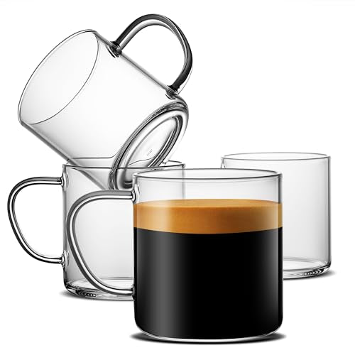 LUXU Glass Coffee Mugs, 14 oz Ice coffee cups,Clear Tea Cups Set of 4 | Heat Resistant and Explosion-Proof Glass Coffee Cups,Borosilicate Glass Mugs with Handles for Hot/Cold Beverages,Americano - style: 14 oz clear coffee mugs