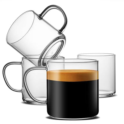 LUXU Glass Coffee Mugs, 14 oz Ice coffee cups,Clear Tea Cups Set of 4 | Heat Resistant and Explosion-Proof Glass Coffee Cups,Borosilicate Glass Mugs with Handles for Hot/Cold Beverages,Americano - style: 14 oz clear coffee mugs