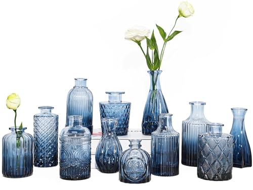 12Pcs Blue Glass Bud Vases Set, Small Vases for Flowers | Perfect for Centerpieces at Parties, Baby Showers, Weddings, Events, Graduation Season, Great Gifts for Office & Home Décor - color: Blue, size: 12Pcs