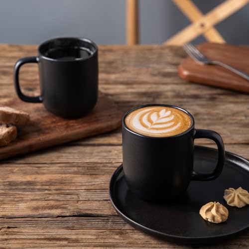 AmorArc 14oz Coffee Mugs Set of 6, Ceramic Coffee Mugs with Large Handle & Wavy Rim for Latte/Hot Cocoa/Tea, Stylish Coffee Mugs for Men Women. Oven,Dishwasher&Microwave Safe, Matte Black - color: Matte Black