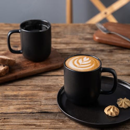 AmorArc 14oz Coffee Mugs Set of 6, Ceramic Coffee Mugs with Large Handle & Wavy Rim for Latte/Hot Cocoa/Tea, Stylish Coffee Mugs for Men Women. Oven,Dishwasher&Microwave Safe, Matte Black - color: Matte Black