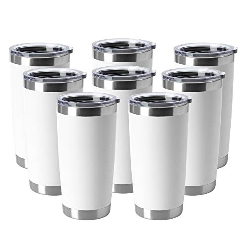 HASLE OUTFITTERS 20oz Tumblers Bulk Stainless Steel Cup with Lid Double Wall Vacuum Insulated Coffee Mug for Cold & Hot Drinks 8 Pack, White - color: White-A, size: 8 Count (Pack of 1)