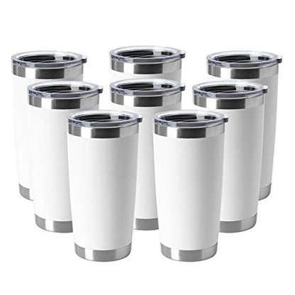 HASLE OUTFITTERS 20oz Tumblers Bulk Stainless Steel Cup with Lid Double Wall Vacuum Insulated Coffee Mug for Cold & Hot Drinks 8 Pack, White - color: White-A, size: 8 Count (Pack of 1)