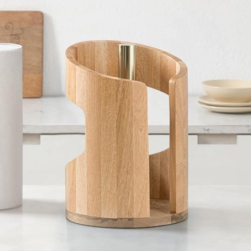 Anji Mountain Wooden Paper Towel Holder with Metal Holder, Holder Stand for Kitchen Roll Organizer & Kitchen Dining Table Home Décor, Countertop Fits Jumbo & Mega Rolls - Mango/Gold, Arc Hold - color: Mango / Gold